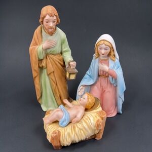 Vintage Homco Porcelain Nativity Set Holy Family Mary Joseph Baby Jesus Large